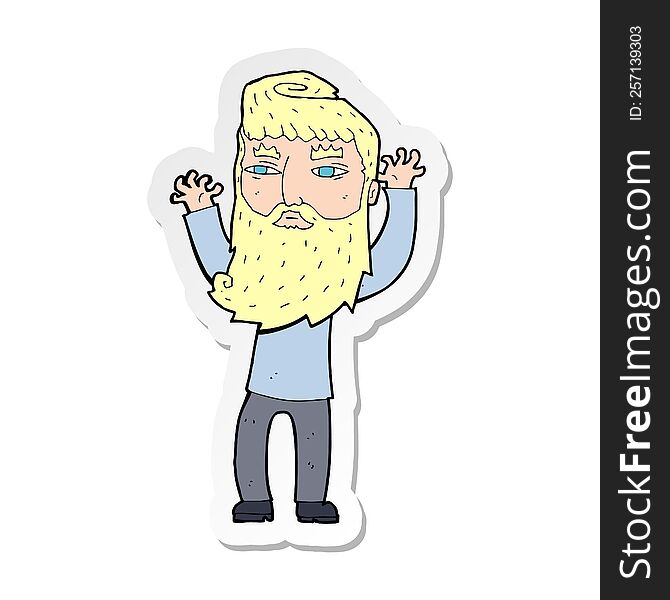 Sticker Of A Cartoon Bearded Man Waving Arms
