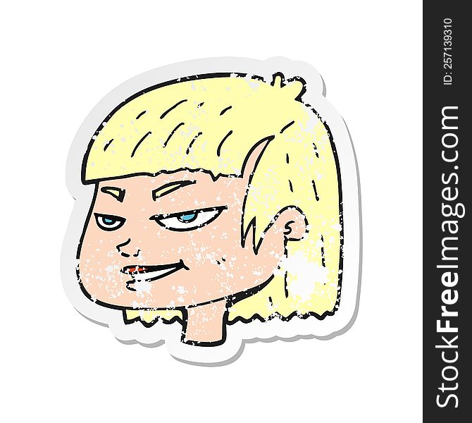 Retro Distressed Sticker Of A Cartoon Mean Looking Girl