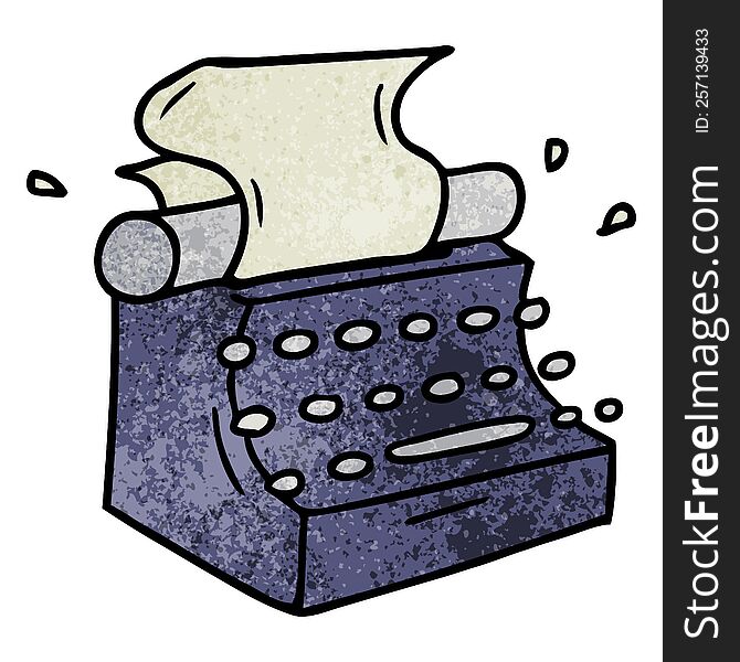 Textured Cartoon Doodle Of Old School Typewriter