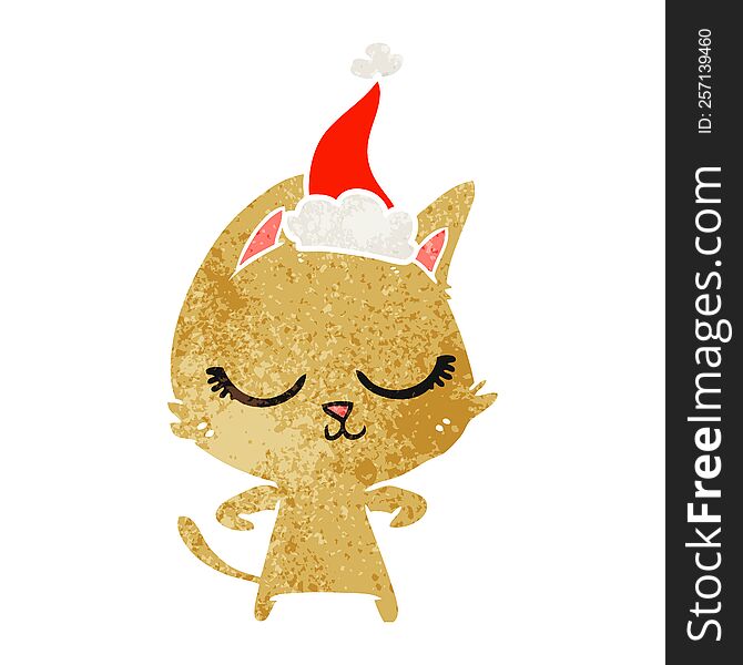 Calm Retro Cartoon Of A Cat Wearing Santa Hat