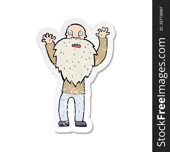 Retro Distressed Sticker Of A Cartoon Frightened Old Man With Beard