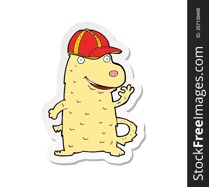 sticker of a cartoon dog wearing cap