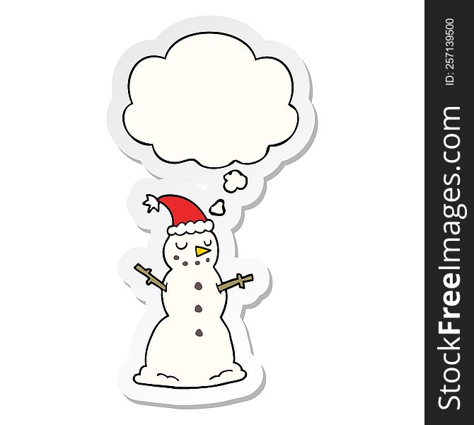 cartoon christmas snowman with thought bubble as a printed sticker