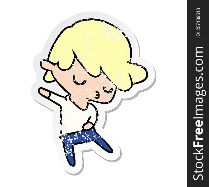 freehand drawn distressed sticker cartoon of kawaii cute boy