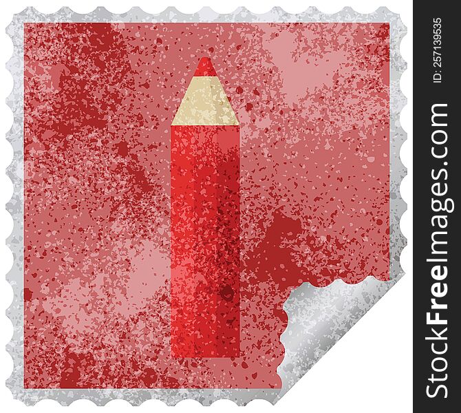 Red Coloring Pencil Graphic Vector Illustration Square Sticker Stamp