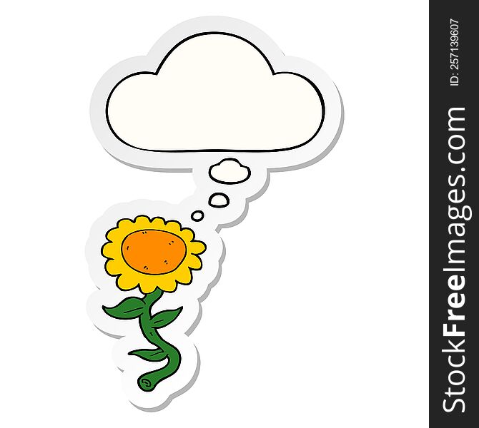 cartoon sunflower with thought bubble as a printed sticker