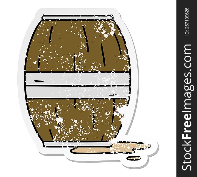 Distressed Sticker Cartoon Doodle Of A Wine Barrel