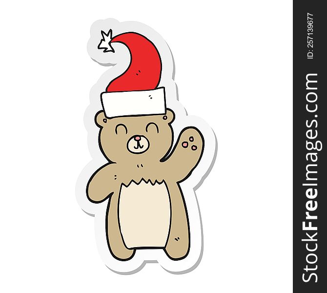 Sticker Of A Cartoon Teddy Bear Waving