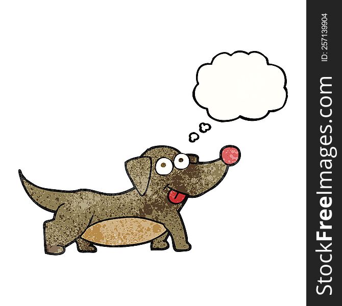 freehand drawn thought bubble textured cartoon happy little dog