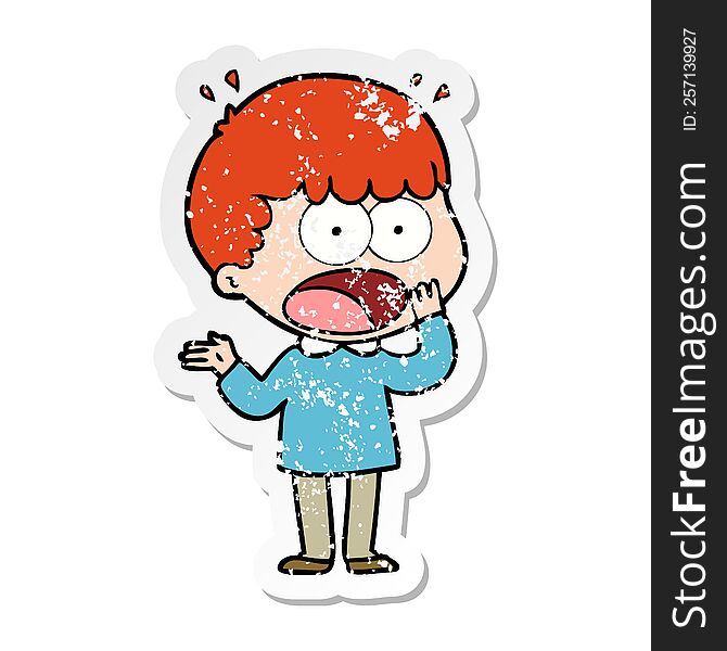 Distressed Sticker Of A Cartoon Shocked Man Gasping
