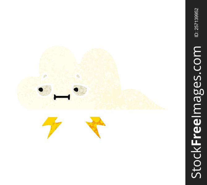 retro illustration style cartoon of a thunder cloud