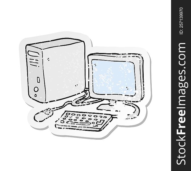 Retro Distressed Sticker Of A Cartoon Computer
