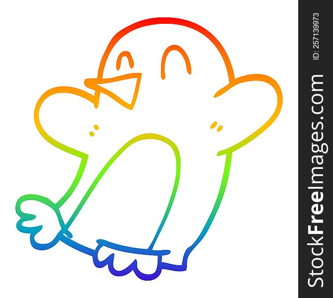 Rainbow Gradient Line Drawing Cartoon Dancing Penguin