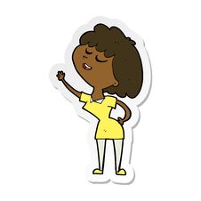 Sticker Of A Cartoon Happy Woman About To Speak Royalty Free Stock Photo