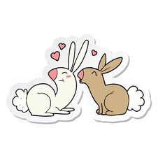 Sticker Of A Cartoon Rabbits In Love Royalty Free Stock Photography