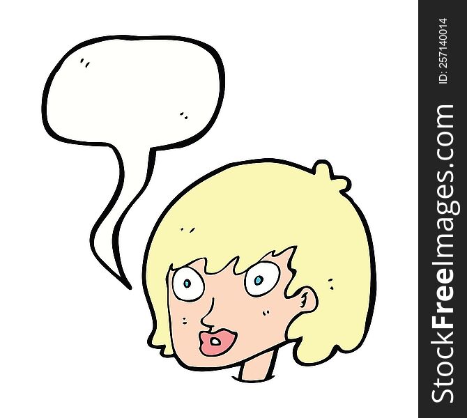 Cartoon Happy Female Face With Speech Bubble