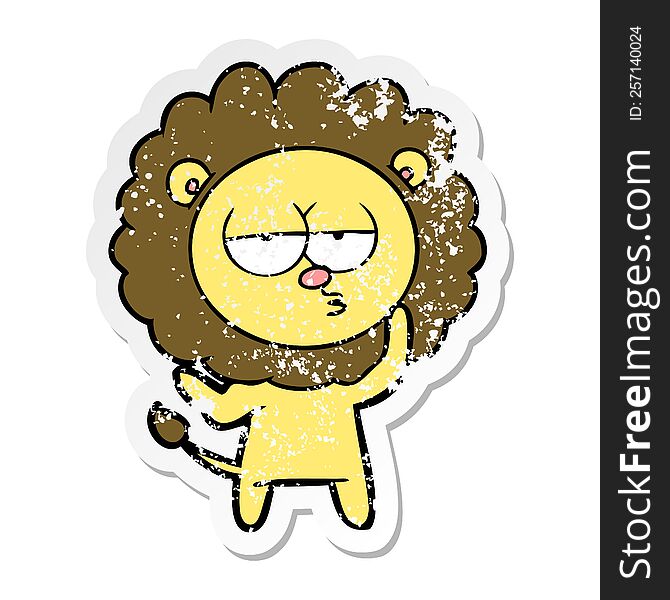 distressed sticker of a cartoon tired lion