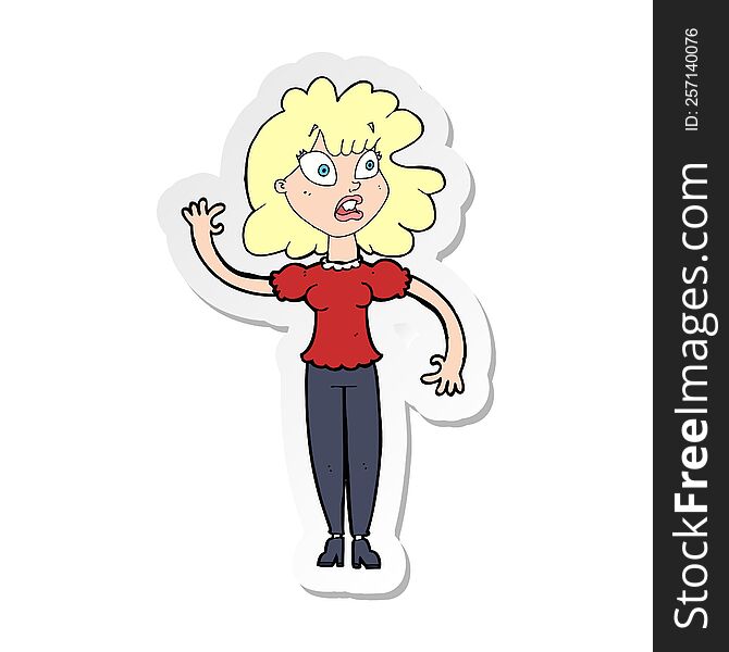 Sticker Of A Cartoon Worried Woman Waving