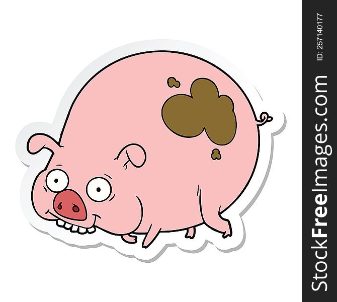 Sticker Of A Cartoon Muddy Pig