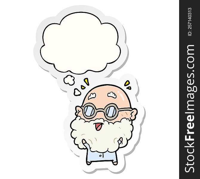 Cartoon Surprised Old Man And Thought Bubble As A Printed Sticker