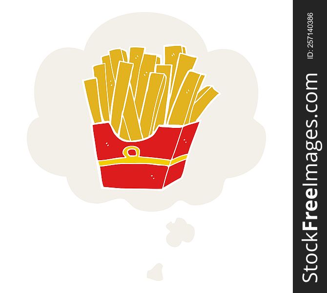 cartoon fries with thought bubble in retro style