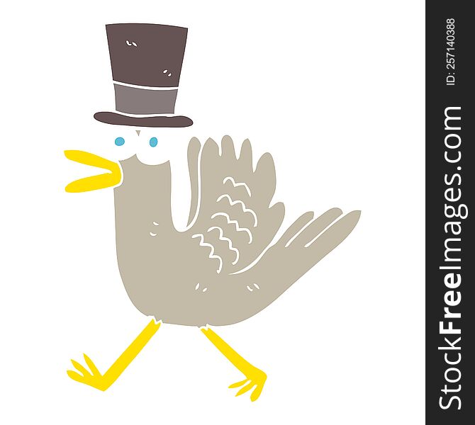 flat color illustration of duck in top hat. flat color illustration of duck in top hat