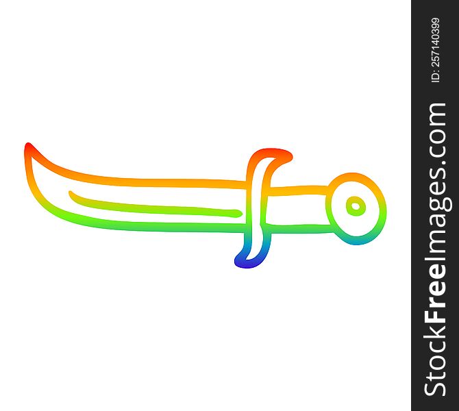 rainbow gradient line drawing of a cartoon golden dagger
