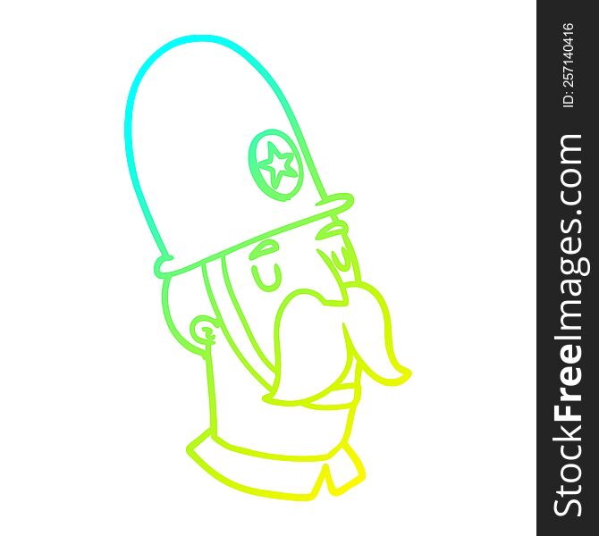 cold gradient line drawing of a cartoon policeman with mustache