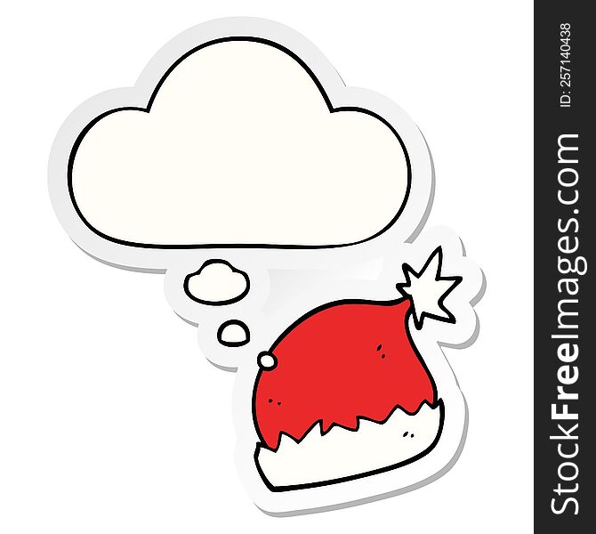 Cartoon Santa Hat And Thought Bubble As A Printed Sticker