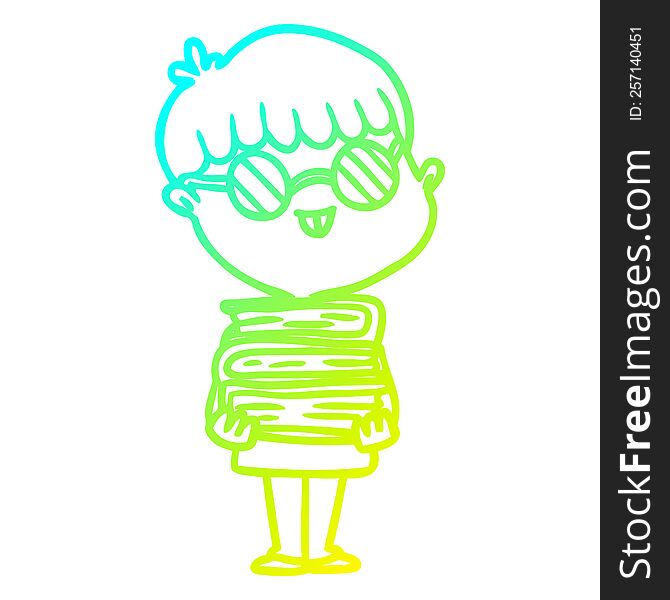 Cold Gradient Line Drawing Cartoon Nerd Boy With Spectacles And Book