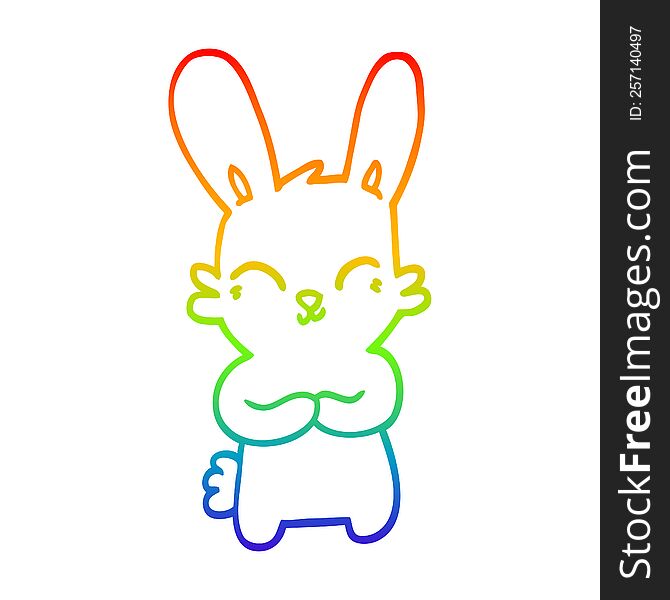 rainbow gradient line drawing of a cute cartoon rabbit
