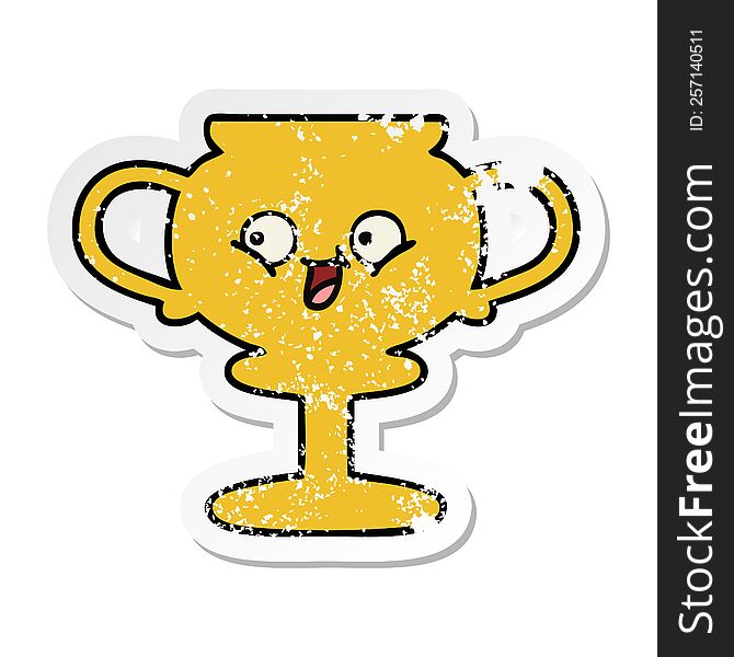 Distressed Sticker Of A Cute Cartoon Trophy