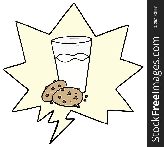 Cartoon Cookies And Milk And Speech Bubble