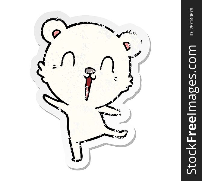 distressed sticker of a happy cartoon polar bear dancing