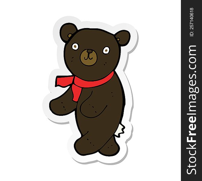 Sticker Of A Cute Cartoon Black Teddy Bear