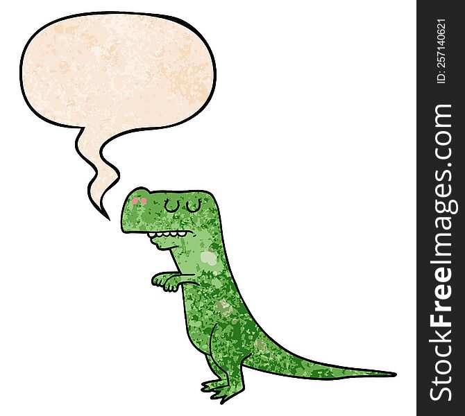 Cartoon Dinosaur And Speech Bubble In Retro Texture Style