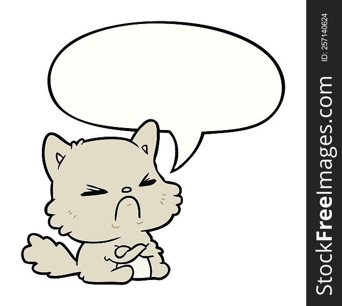 cute cartoon angry cat with speech bubble. cute cartoon angry cat with speech bubble