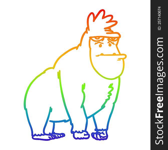 rainbow gradient line drawing of a cartoon gorilla