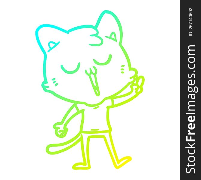 cold gradient line drawing cartoon cat singing