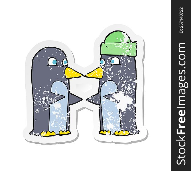 Retro Distressed Sticker Of A Cartoon Penguins