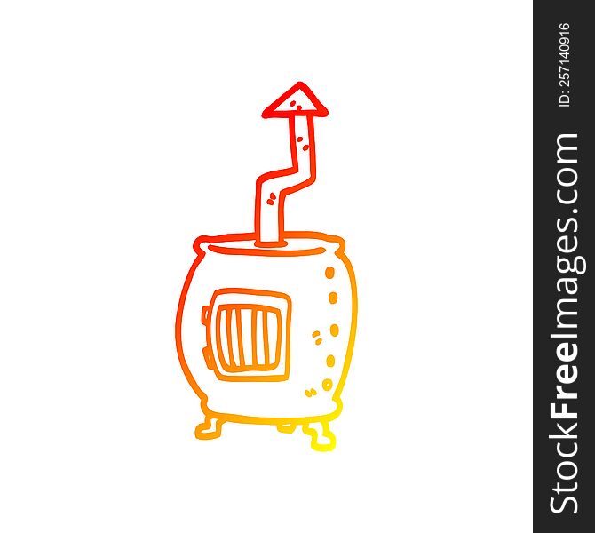 warm gradient line drawing of a cartoon pot bellied stove