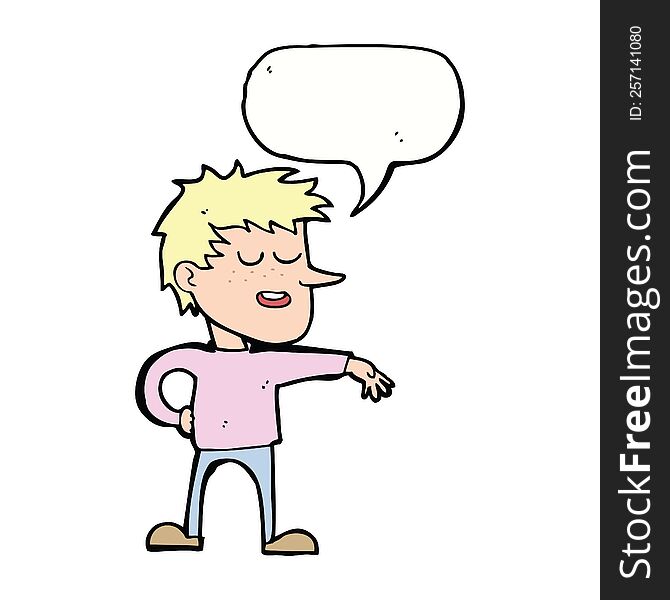 cartoon man making dismissive gesture with speech bubble