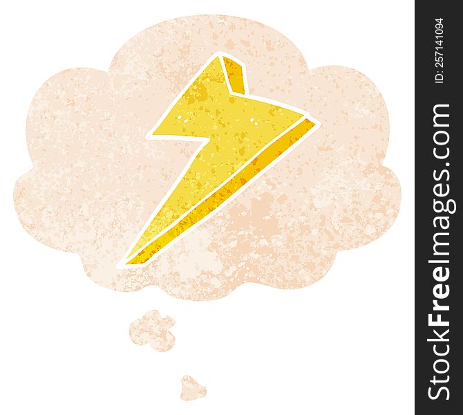 Cartoon Lightning And Thought Bubble In Retro Textured Style