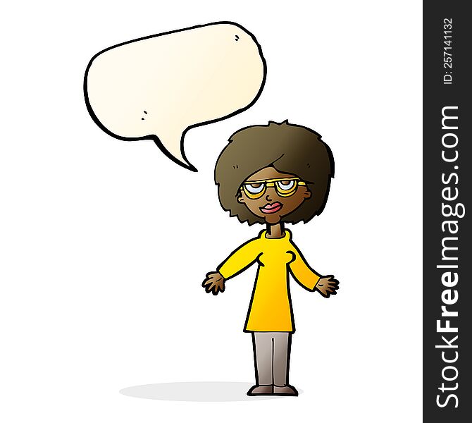 Cartoon Woman Wearing Glasses With Speech Bubble