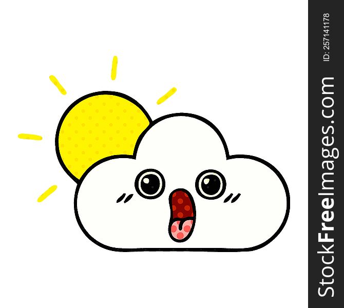 comic book style cartoon of a sun and cloud