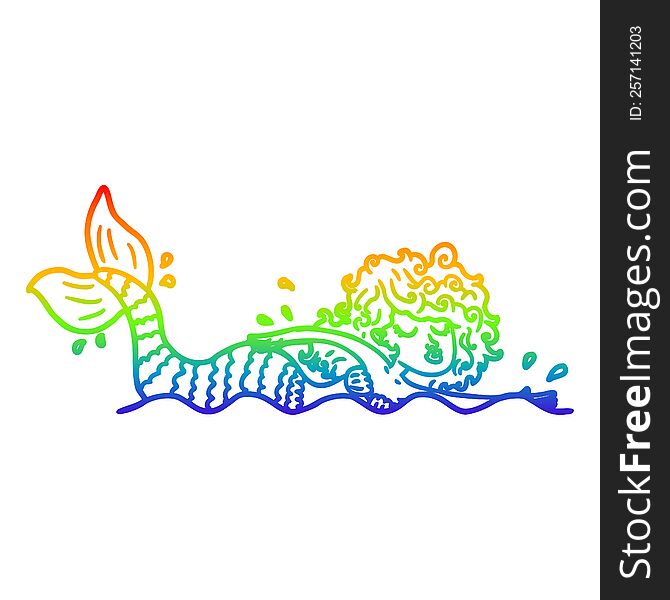rainbow gradient line drawing of a cartoon mermaid