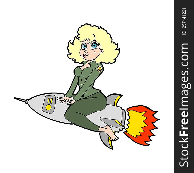 Cartoon Army Pin Up Girl Riding Missile