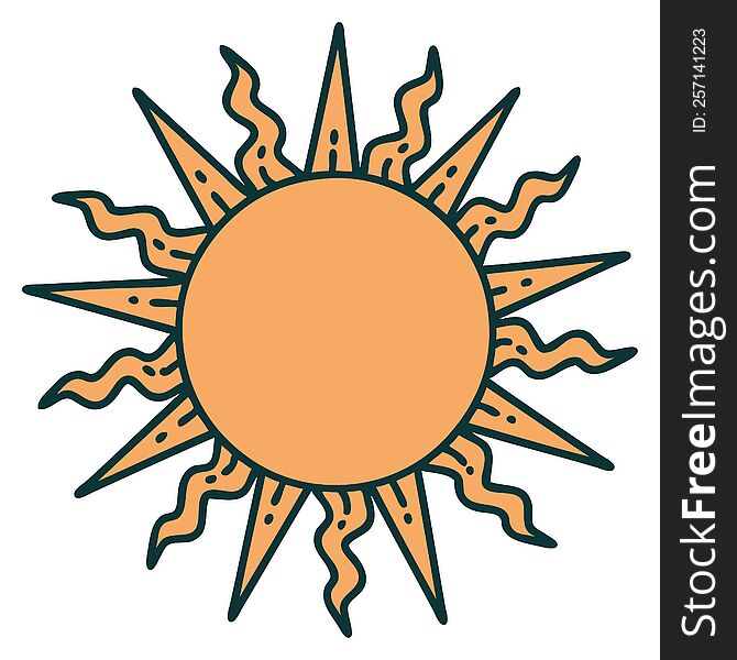 iconic tattoo style image of a sun. iconic tattoo style image of a sun