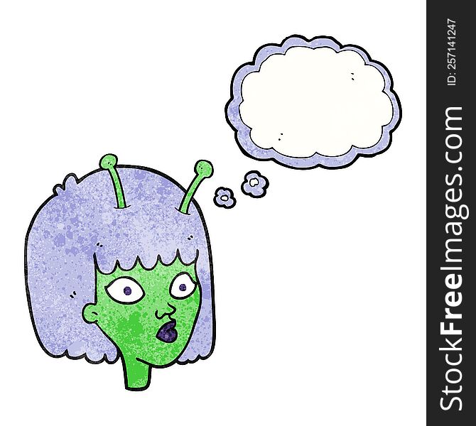Thought Bubble Textured Cartoon Female Alien