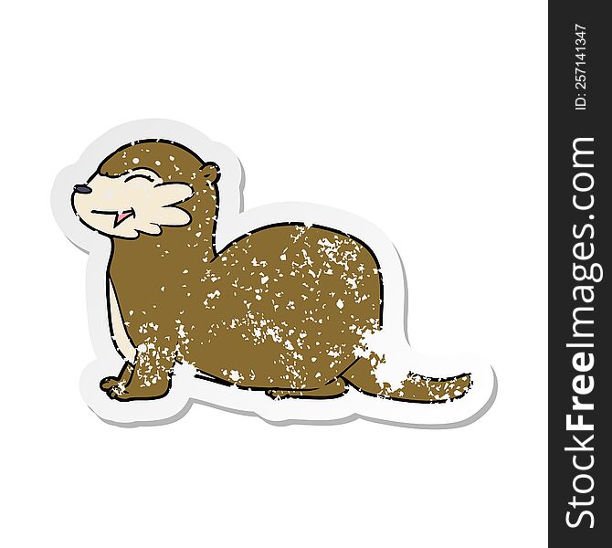 distressed sticker of a laughing otter cartoon